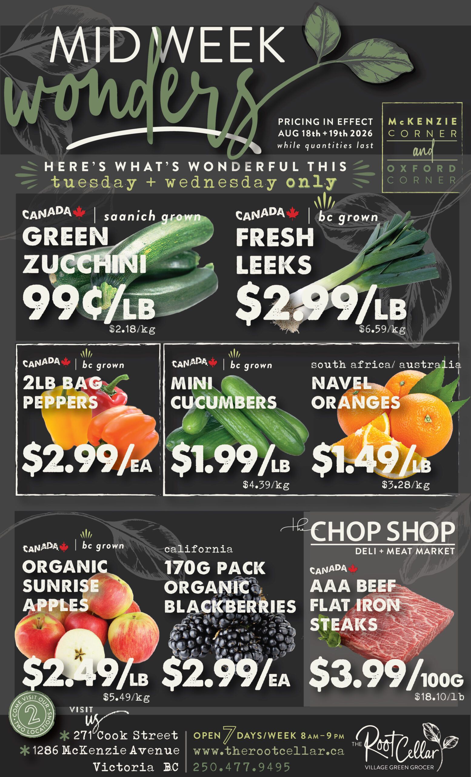 The Root Cellar Mid-Week Flyer August 18 and 19