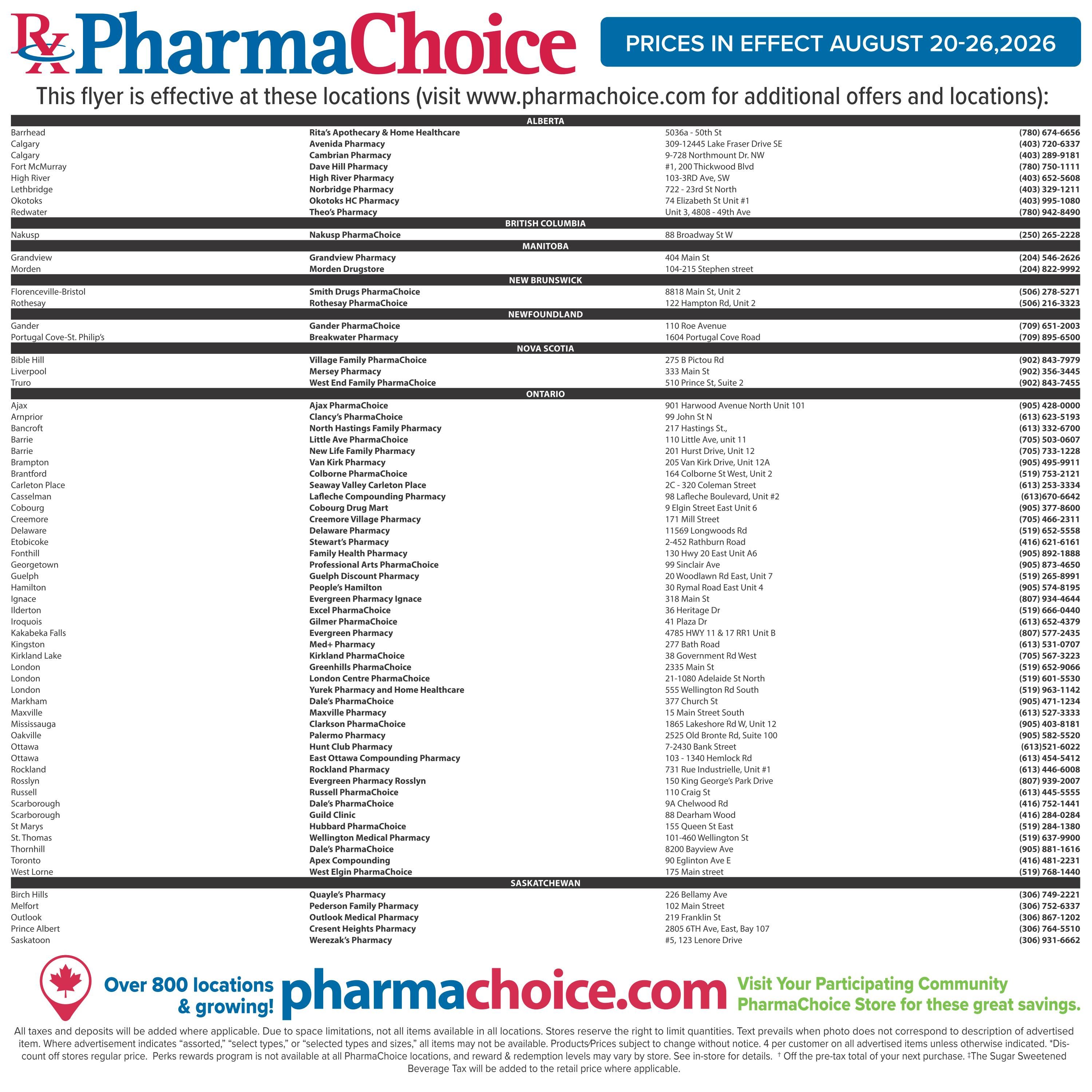 PharmaChoice Health Centre Flyer August 20 to 26