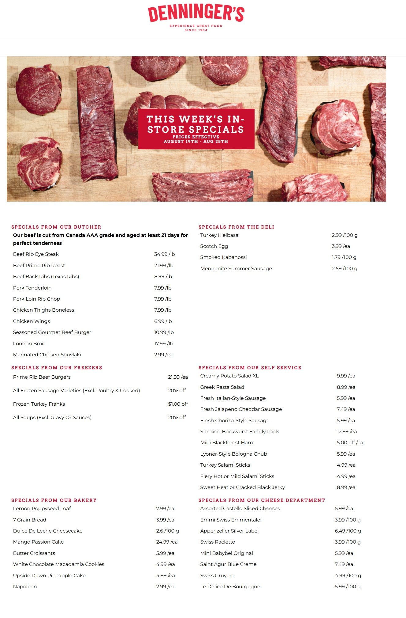 Denninger's Weekly Specials August 19 to 25