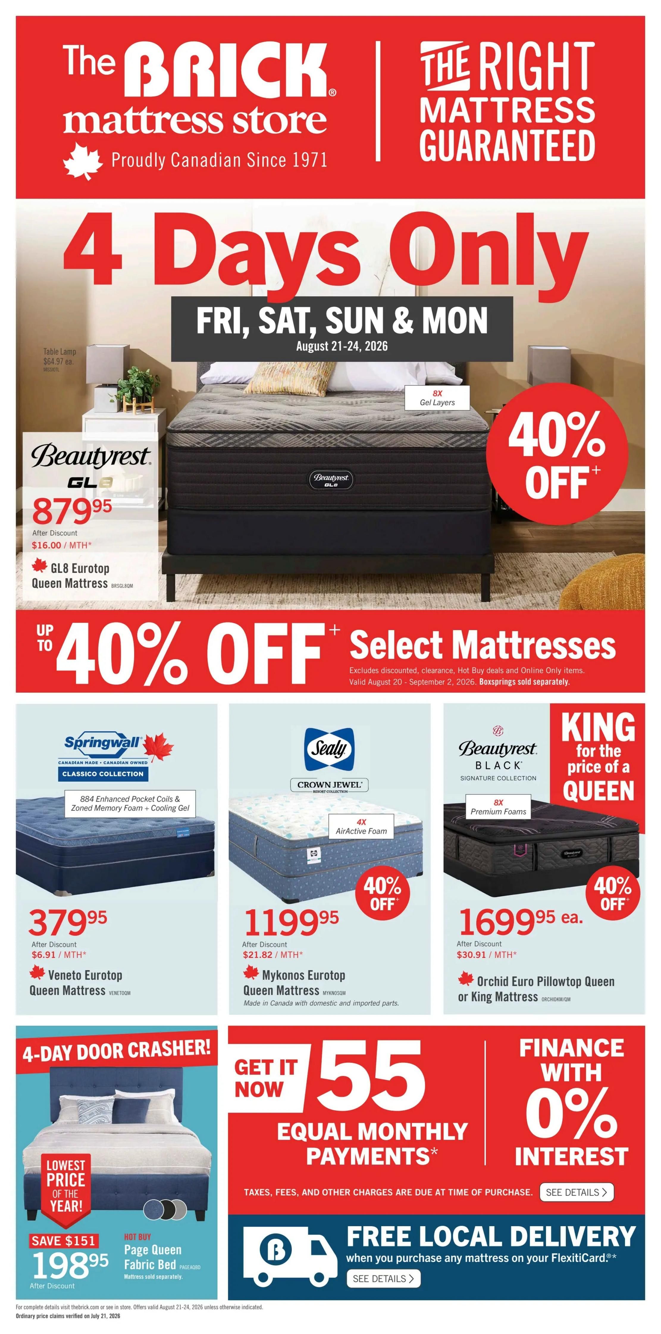 The Brick Mattress Store Flyer August 20 to September 2