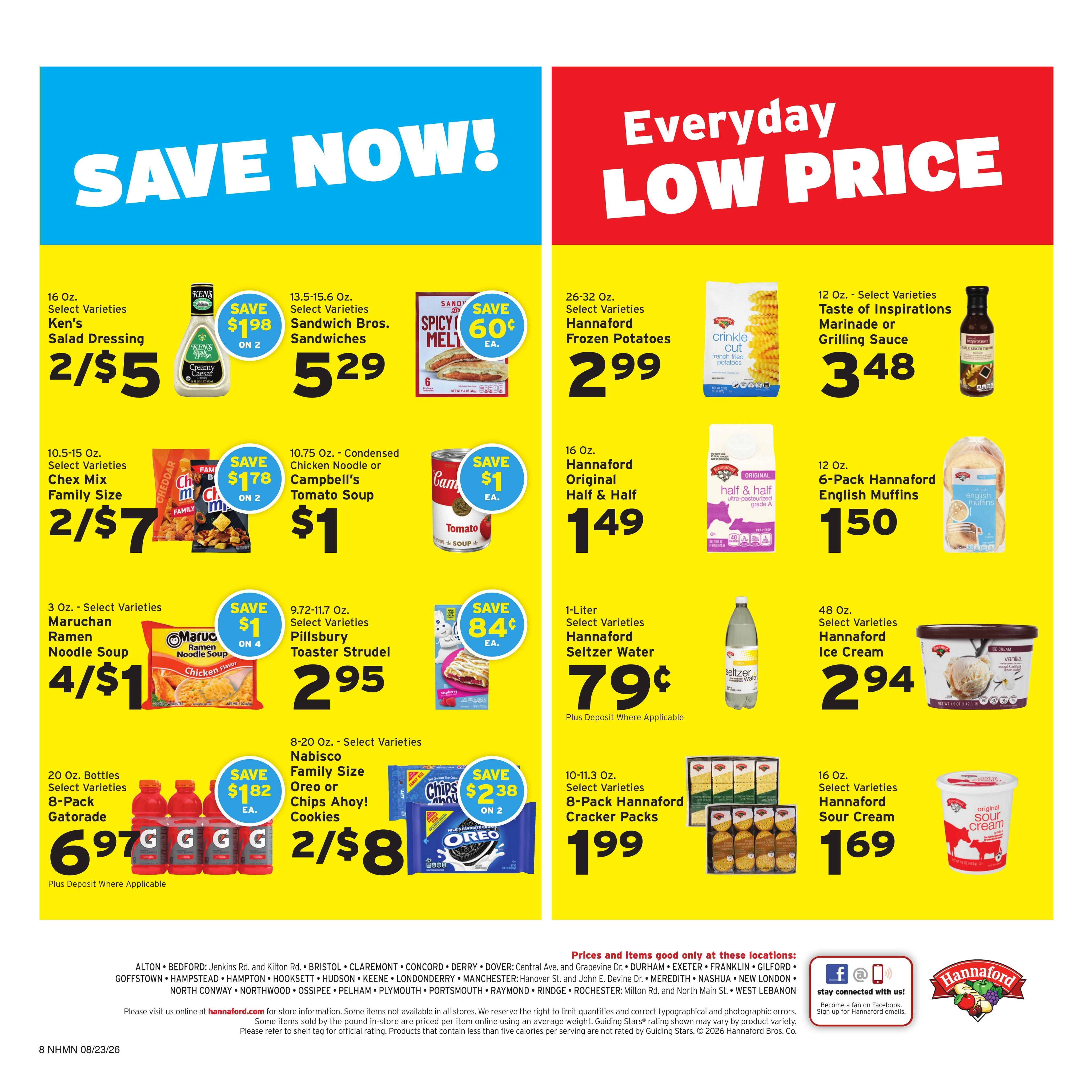 Hannaford (Concord–Manchester Area, NH–VT) Week 35 Weekly Ad August 23 - 29, 2026