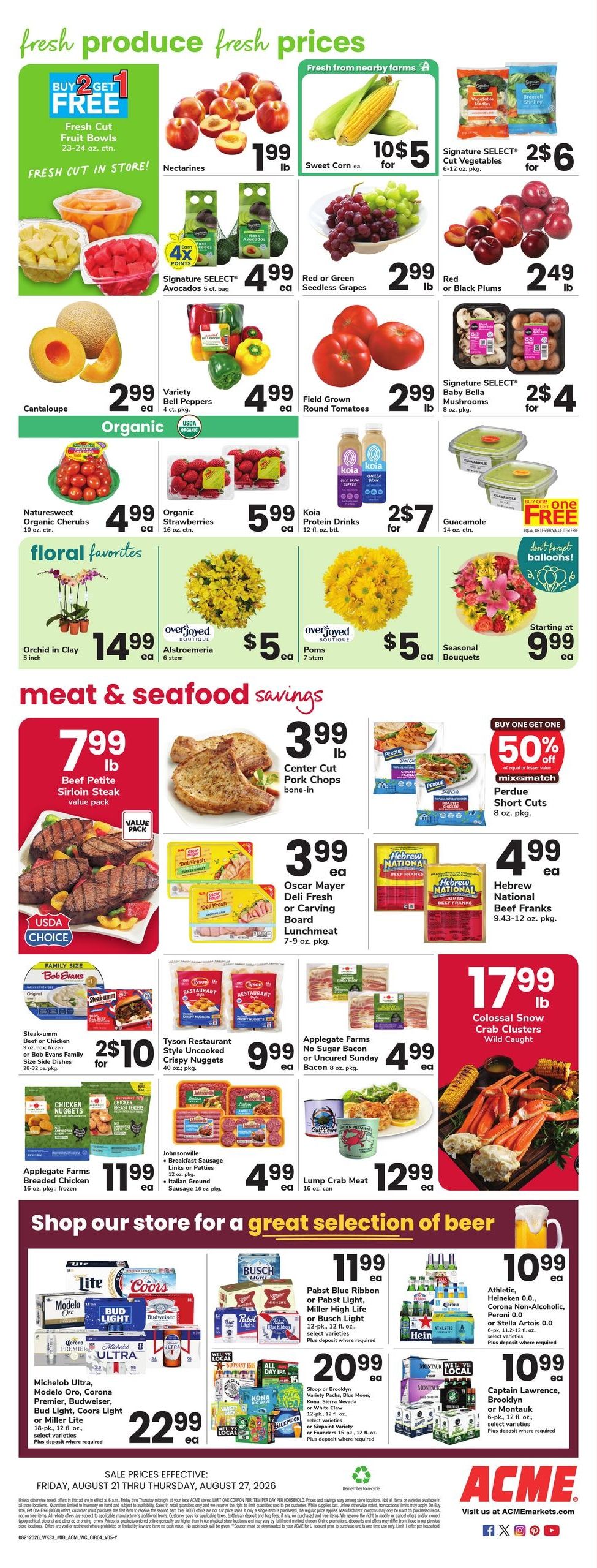 Acme Markets (Millbrook–Verbank Area, NY) Weekly Ad August 21 - 27, 2026