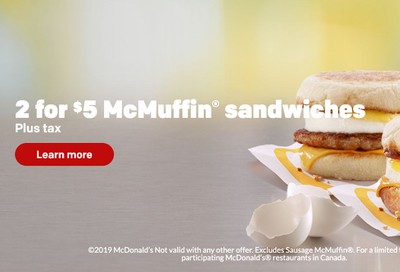 McDonald’s Canada Promotion: 2 McMuffin Sandwiches for $5