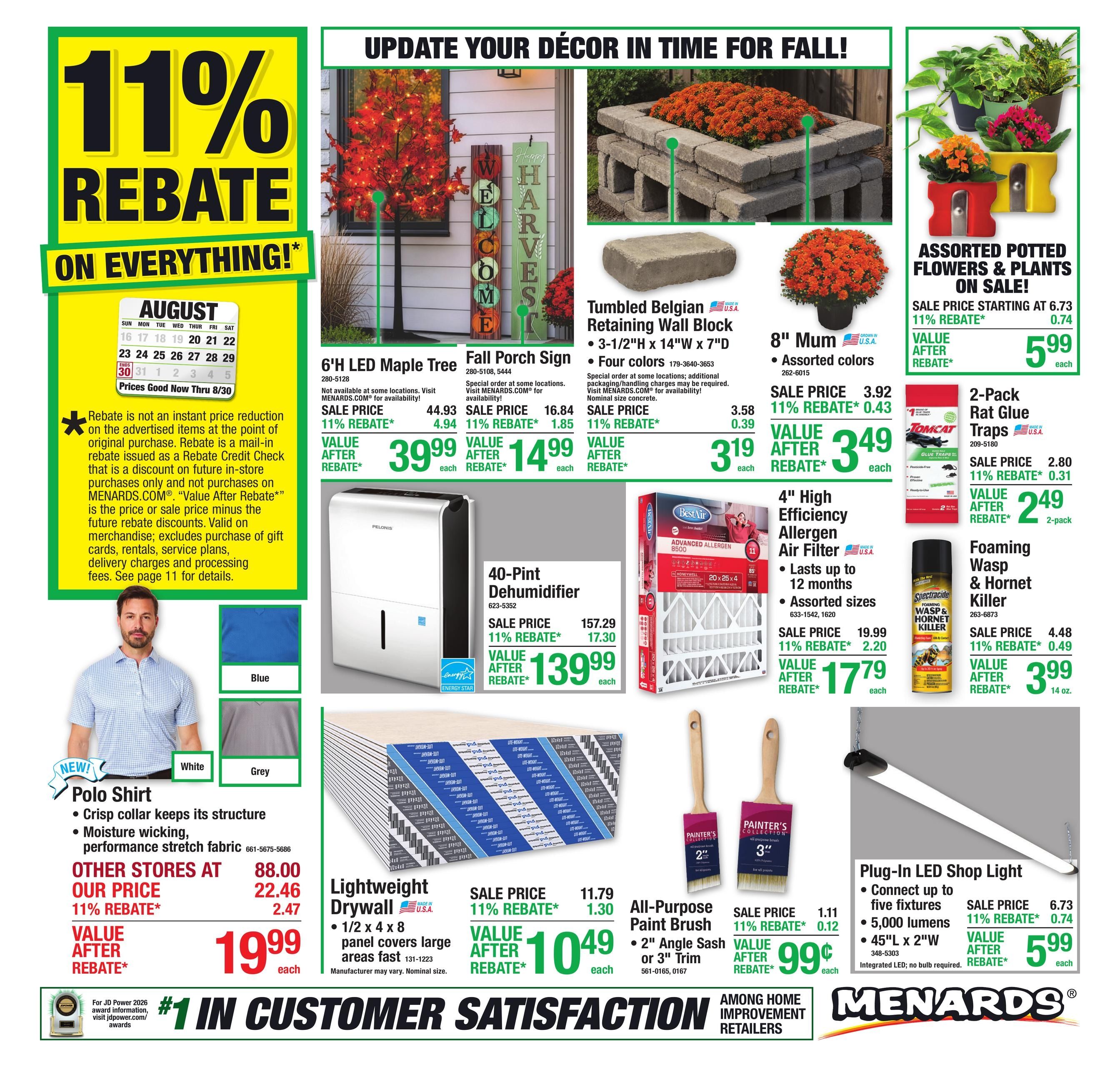 Menards (Ashland–Duluth Area, MN–WI) 11% Rebate Sale Weekly Ad August 19 - 31, 2026