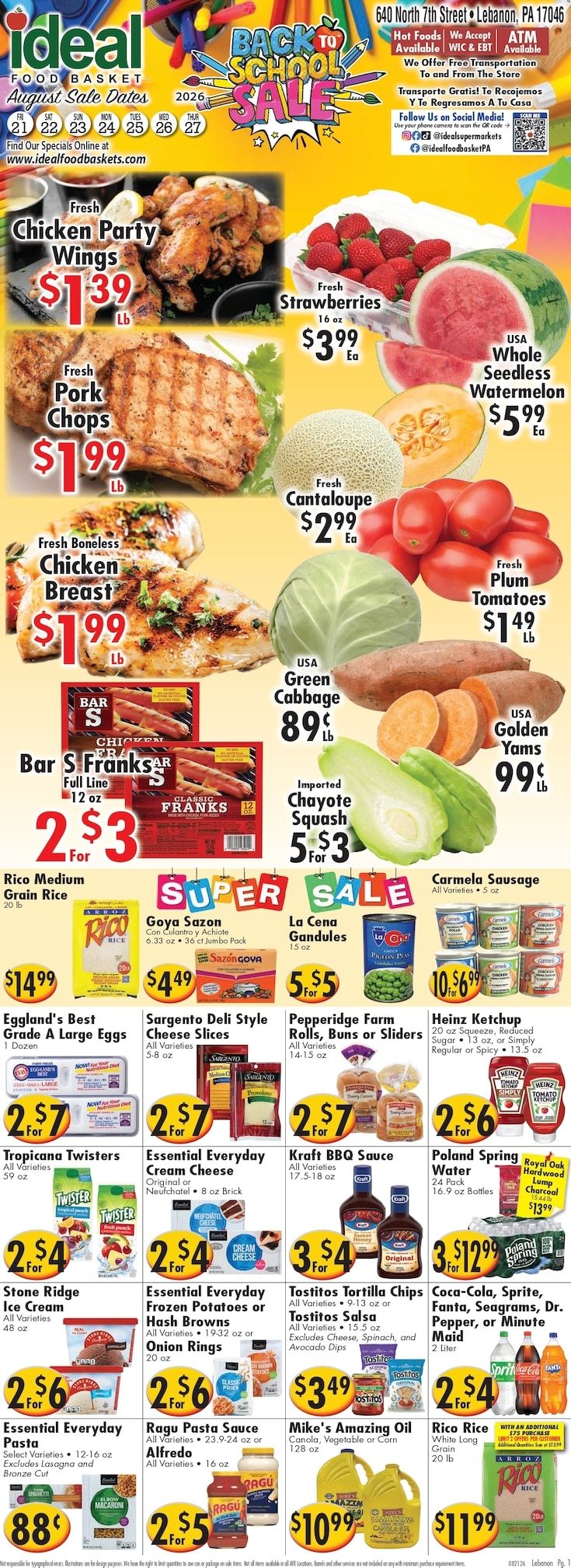 Ideal Food Basket (Lebanon, PA) Weekly Ad August 21 - 27, 2026