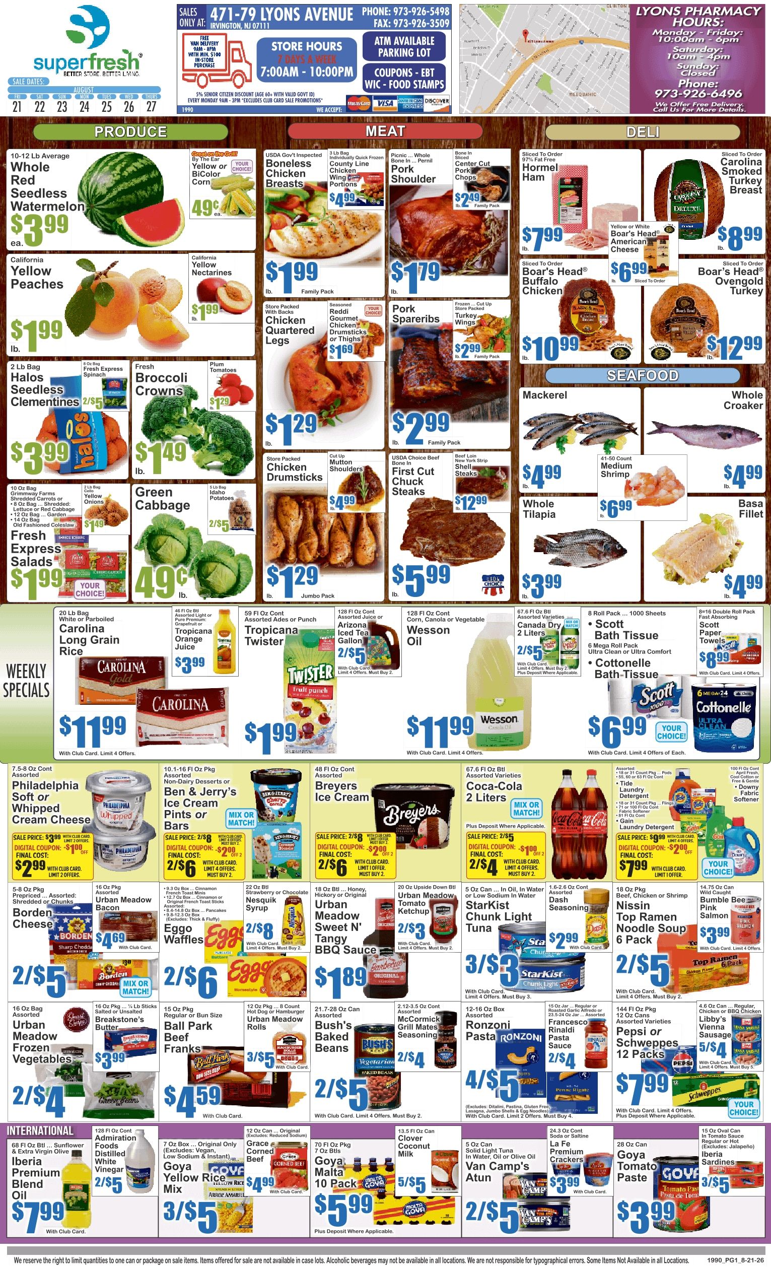 SuperFresh Supermarkets (Irvington, NJ) SuperFresh Weekly Ad August 21 - 27, 2026