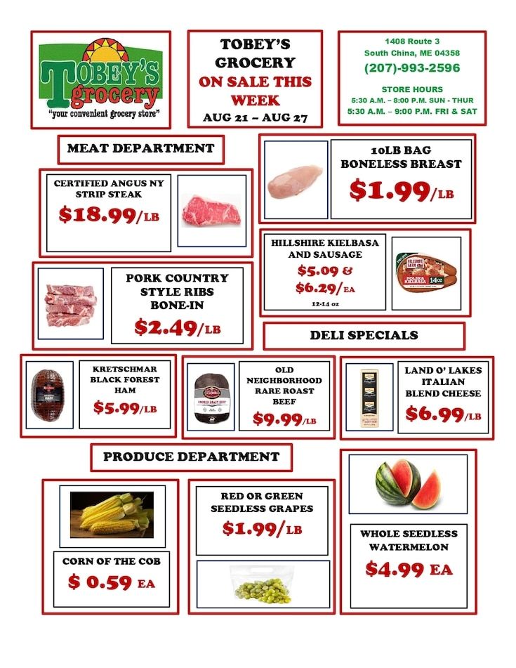 Tobey's Grocery Weekly Ad August 21 - 27, 2026