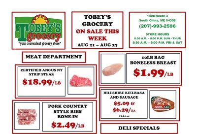 Tobey's Grocery Weekly Ad August 21 - 27, 2026
