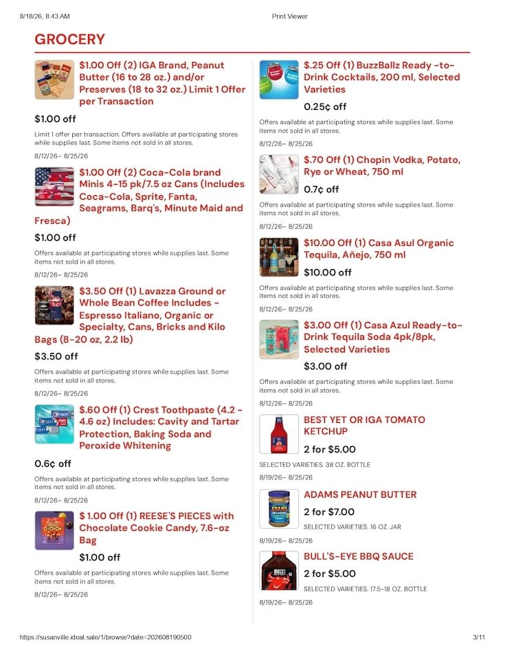 Susanville Supermarket IGA Weekly Ad August 19 - 25, 2026