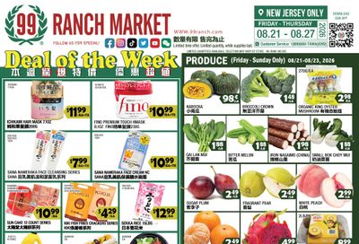 99 Ranch Market (Edison, Hackensack and Jersey City, NJ) Weekly Ad August 21 - 28, 2026