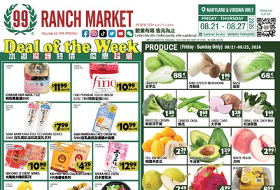 99 Ranch Market (Gaithersburg and other locations, MD) Weekly Ad August 21 - 28, 2026
