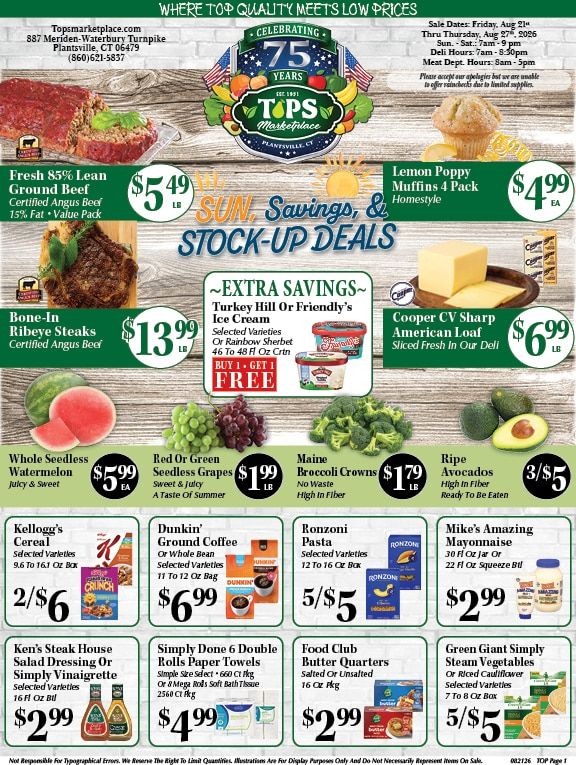 Tops Marketplace Weekly Ad August 21 - 27, 2026
