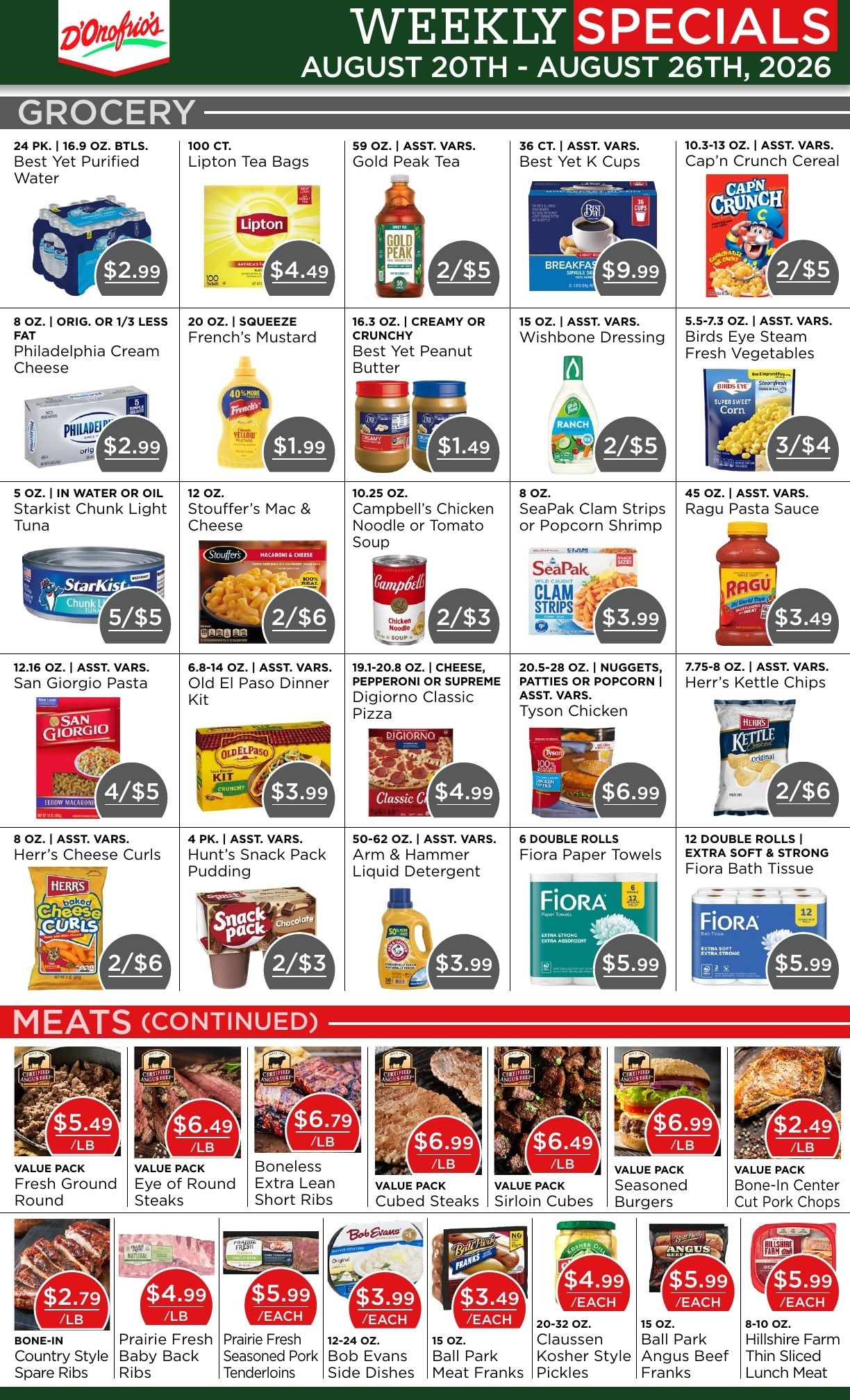 D'Onofrio's Food Center Weekly Ad August 20 - 26, 2026