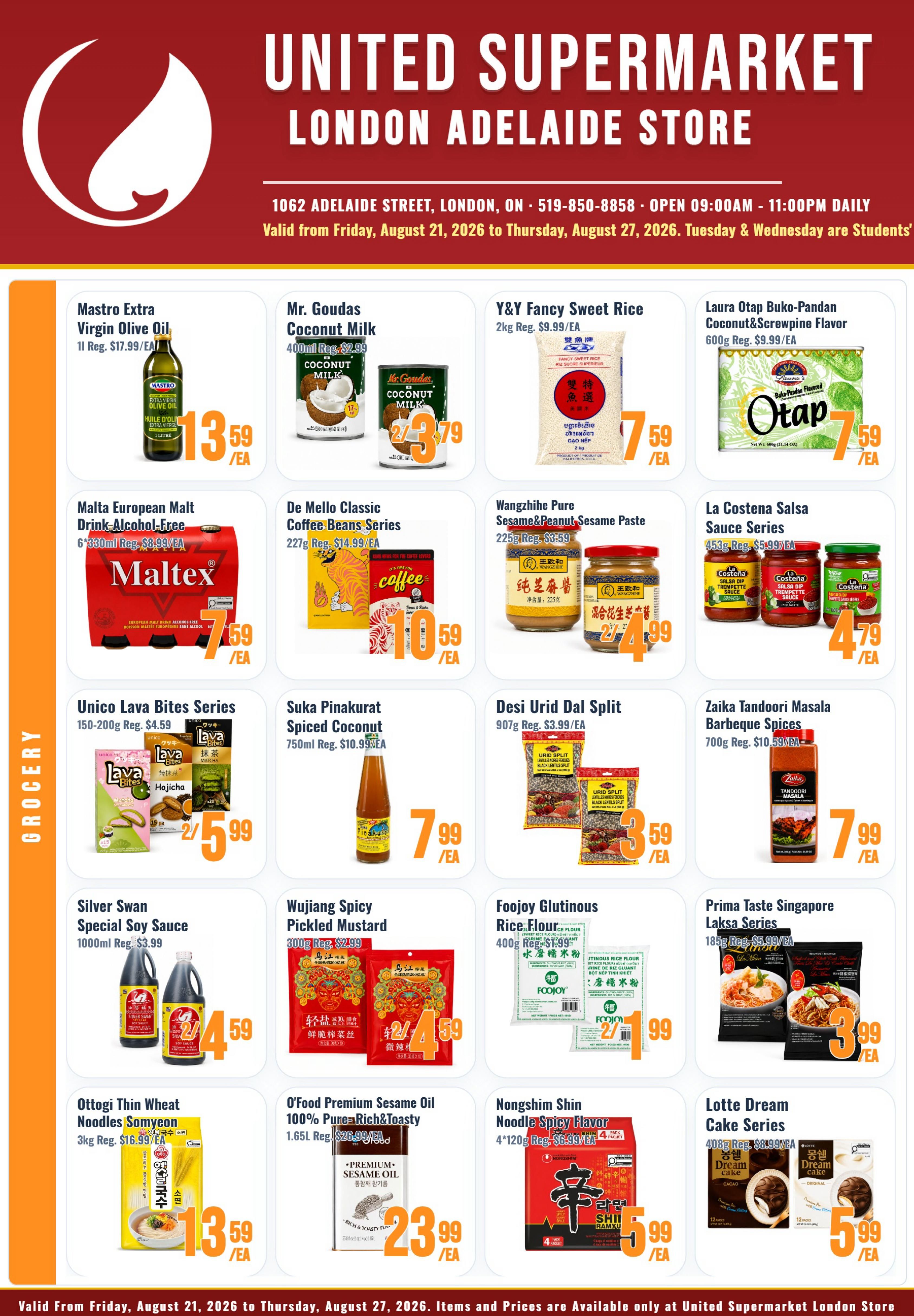 United Supermarket (London) Flyer August 21 to 27