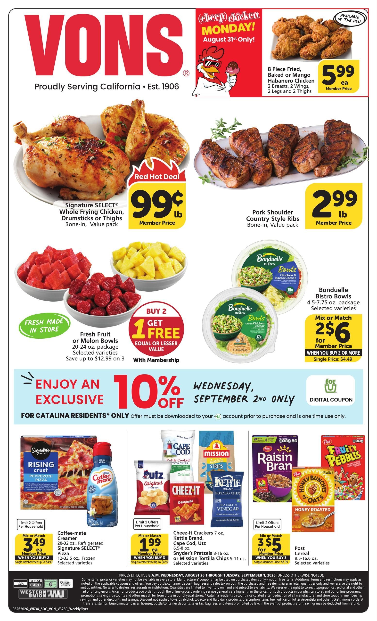 Vons (Costa Mesa Area, CA) Weekly Ad August 26 - September 1, 2026