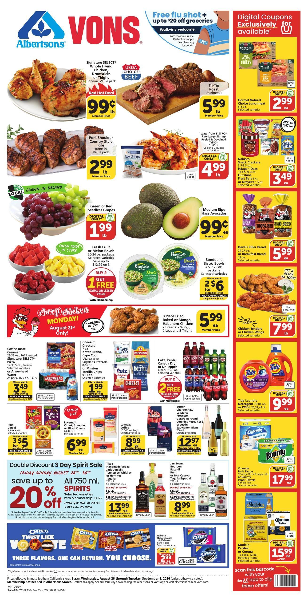 Vons (Cambria-Los Olivos Area, CA) Weekly Ad August 26 - September 1, 2026