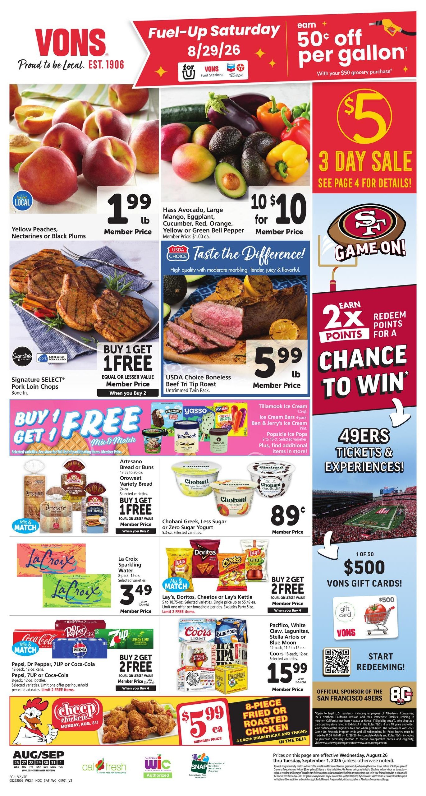Vons (Fresno–Laton Area, CA) Weekly Ad August 26 - September 1, 2026