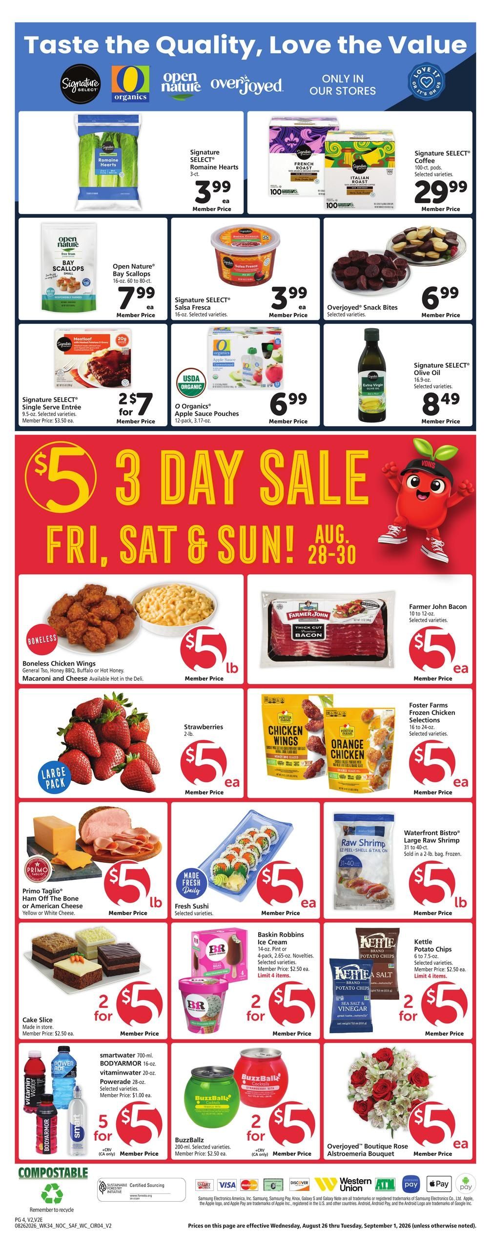 Vons (Fresno–Laton Area, CA) Weekly Ad August 26 - September 1, 2026