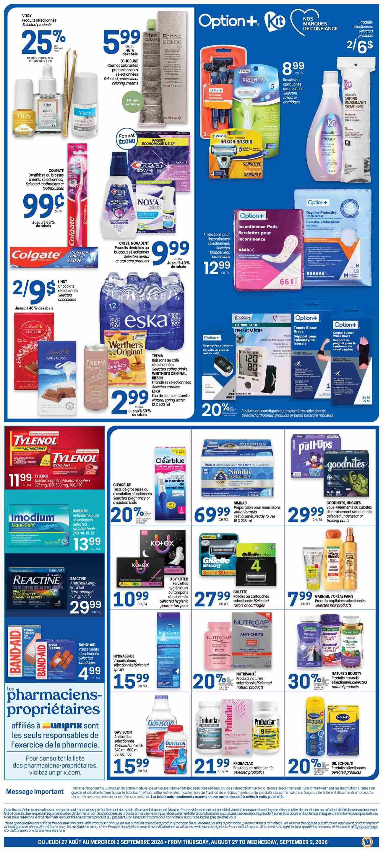 Uniprix Flyer August 27 to September 2