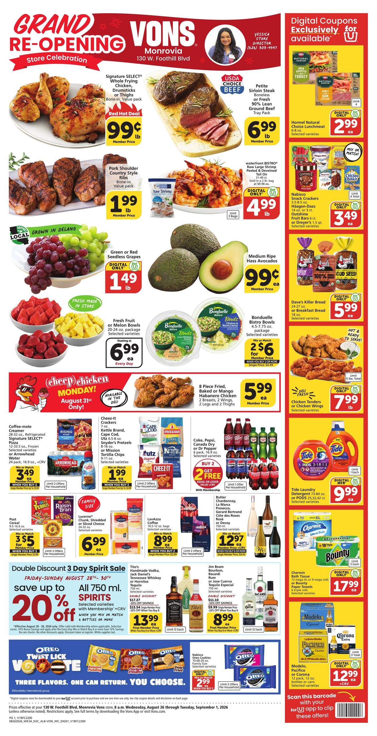 Vons (Arcadia–Monrovia Area, CA) Weekly Ad August 26 - September 1, 2026