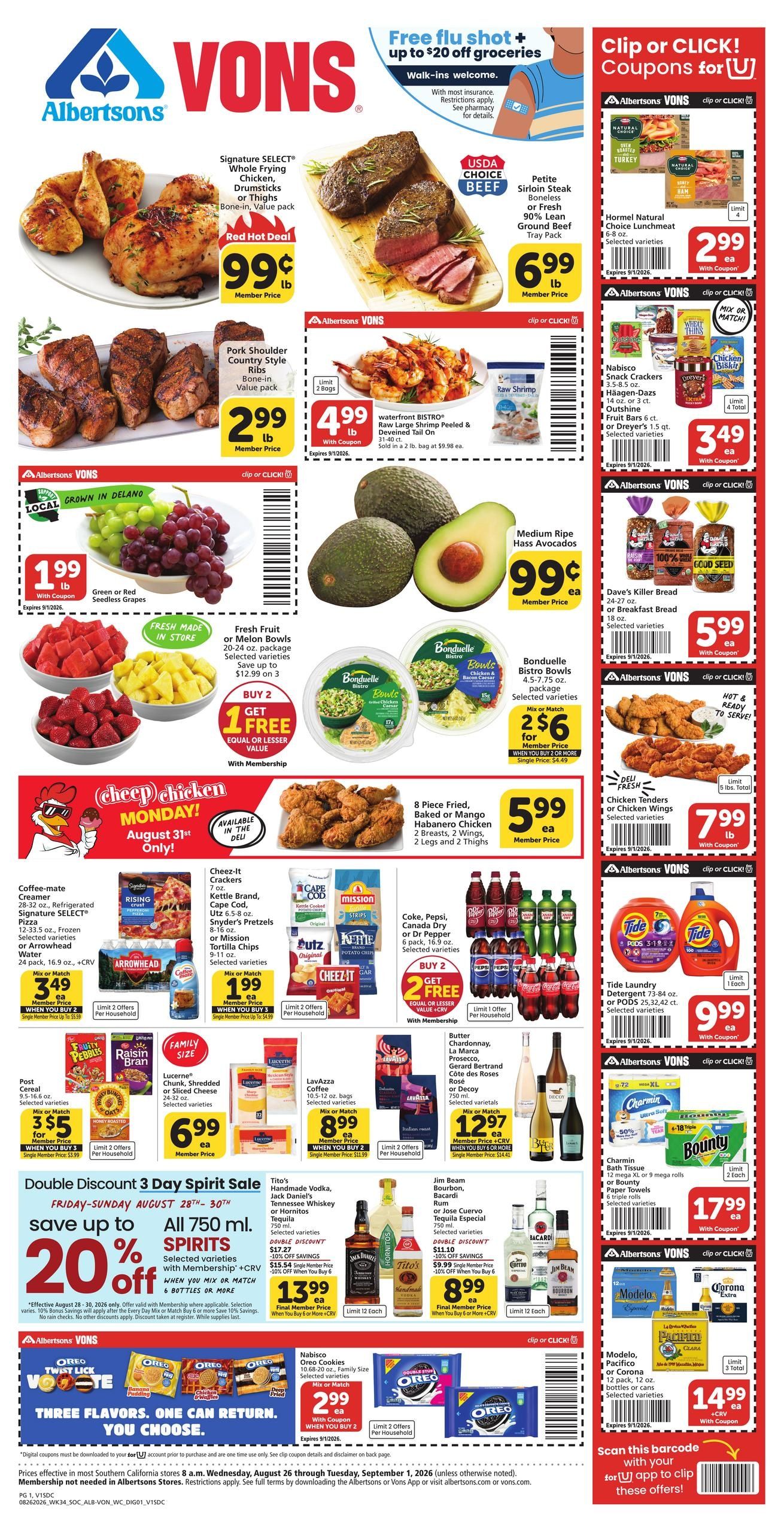 Vons (Imperial Beach–La Jolla Area, CA) Weekly Ad August 26 - September 1, 2026