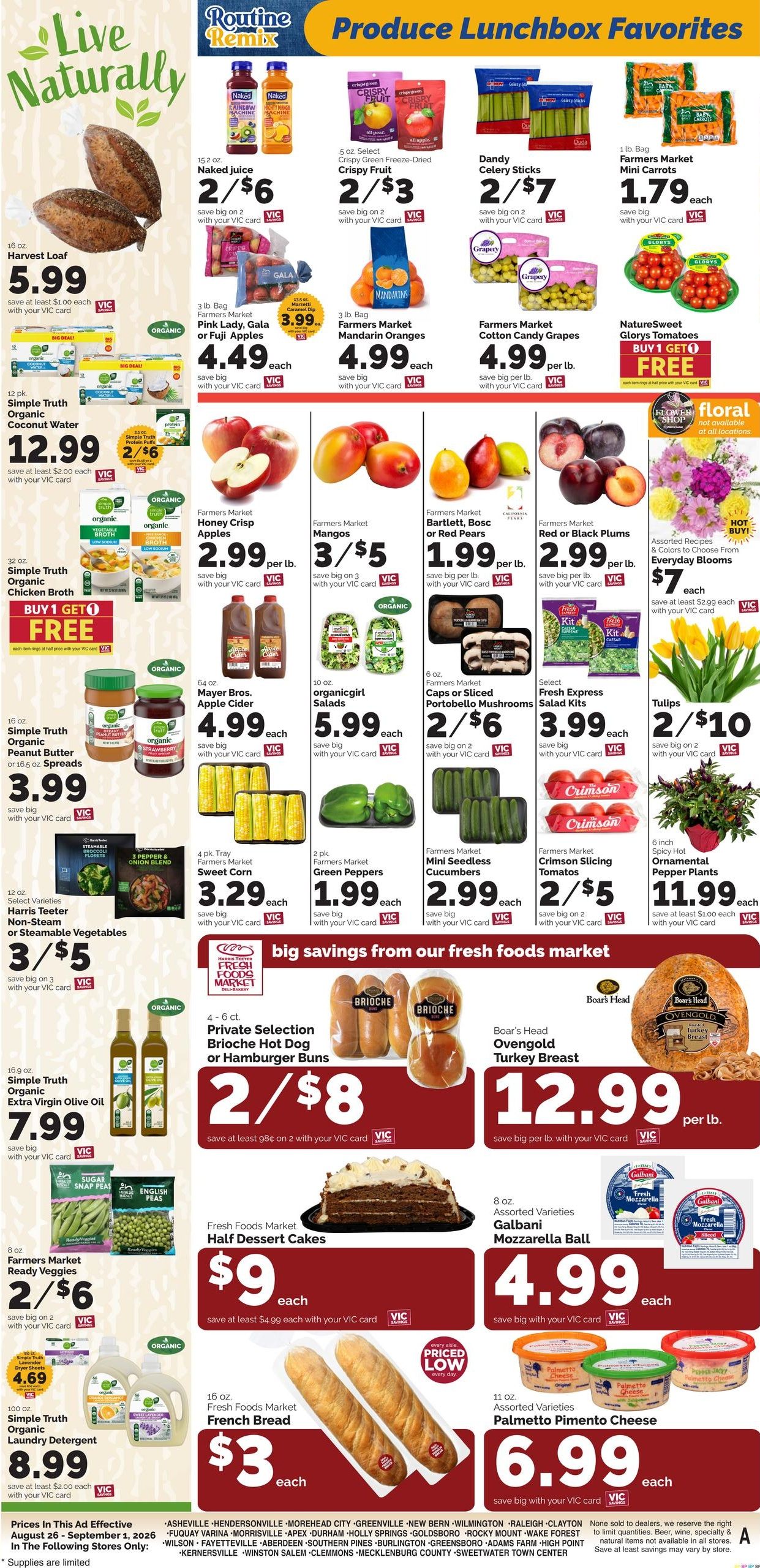 Harris Teeter (Apex Area, NC) Weekly Ad August 26 - September 1, 2026