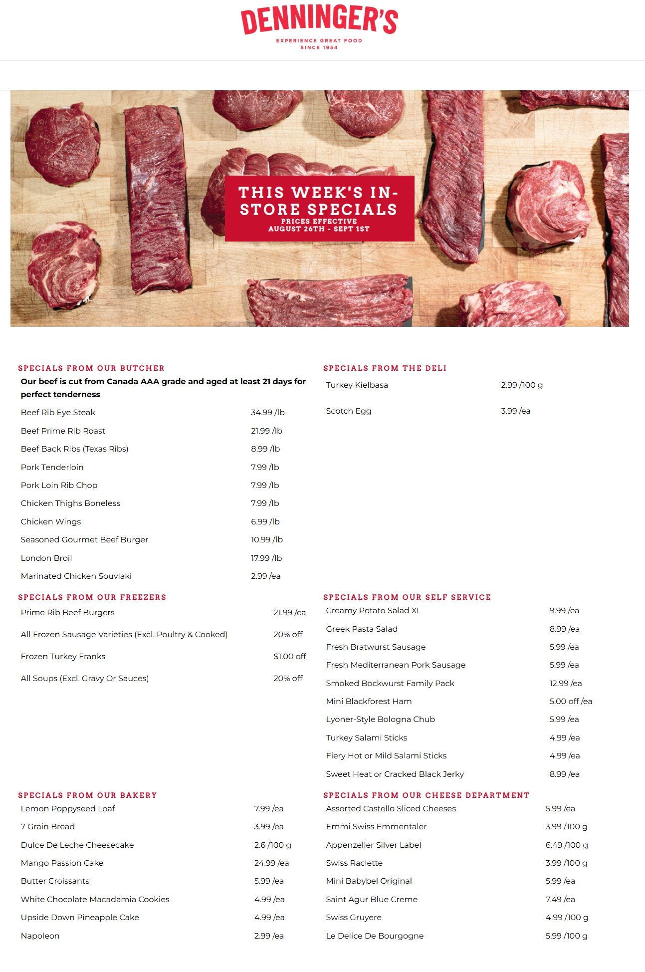 Denninger's Weekly Specials August 26 to September 1