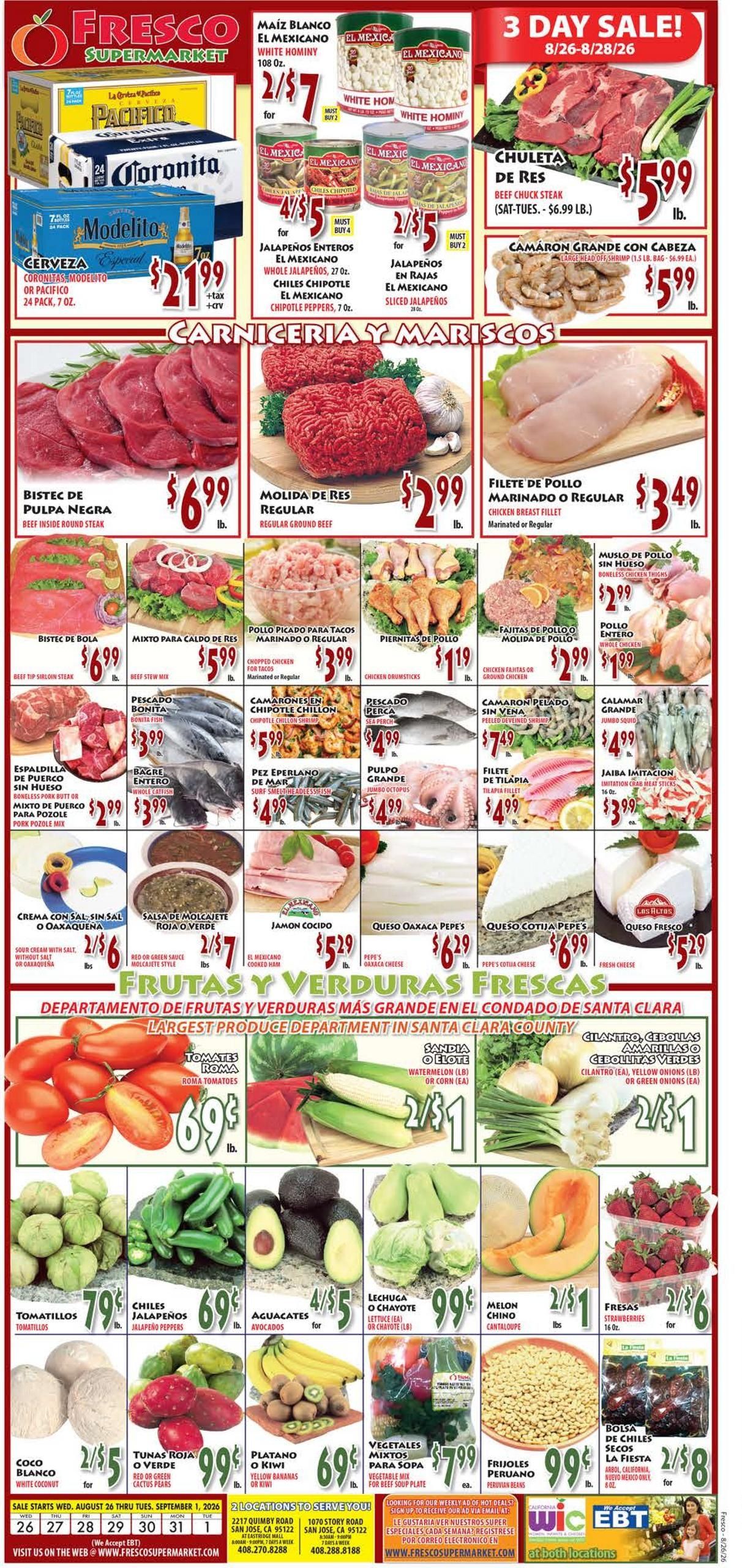Fresco Supermarket Weekly Ad August 26 - September 1, 2026