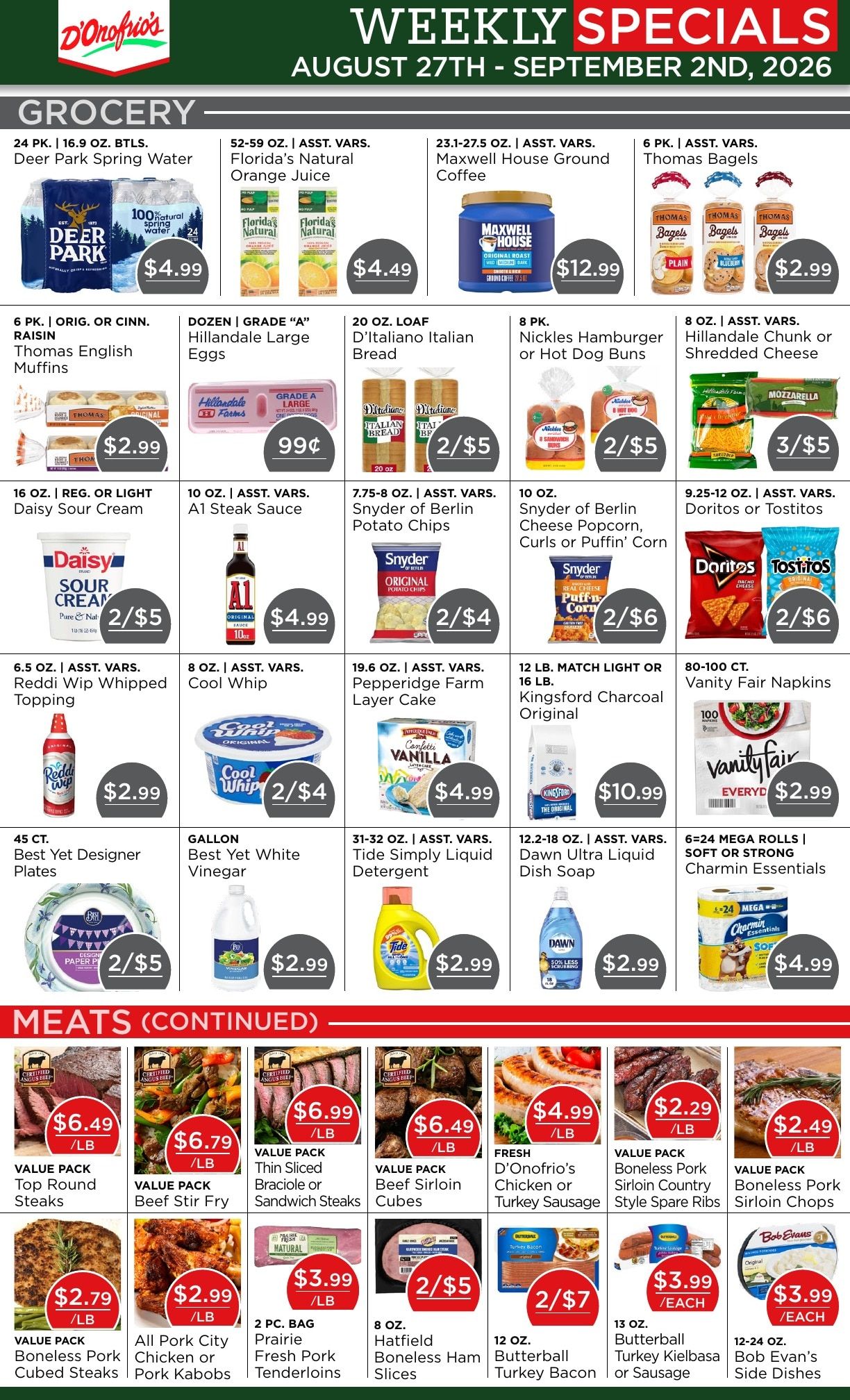 D'Onofrio's Food Center Weekly Ad August 27 - September 2, 2026