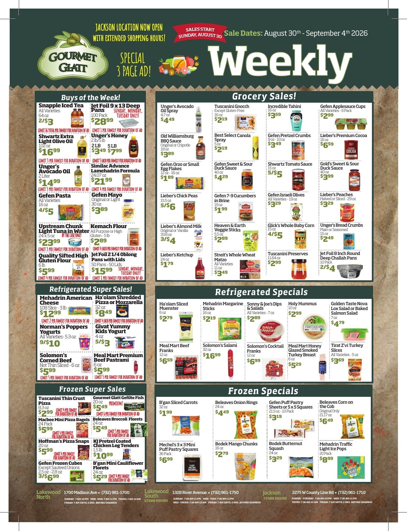 Gourmet Glatt (New Jersey) Weekly Ad August 29 - September 4, 2026