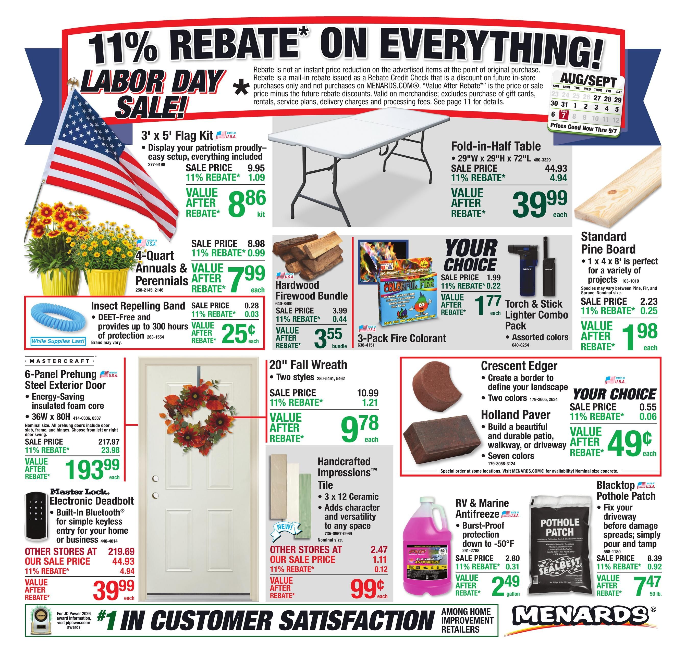 Menards (Boggstown Area, IN) 11% Rebate Sale Weekly Ad August 27 - September 7, 2026