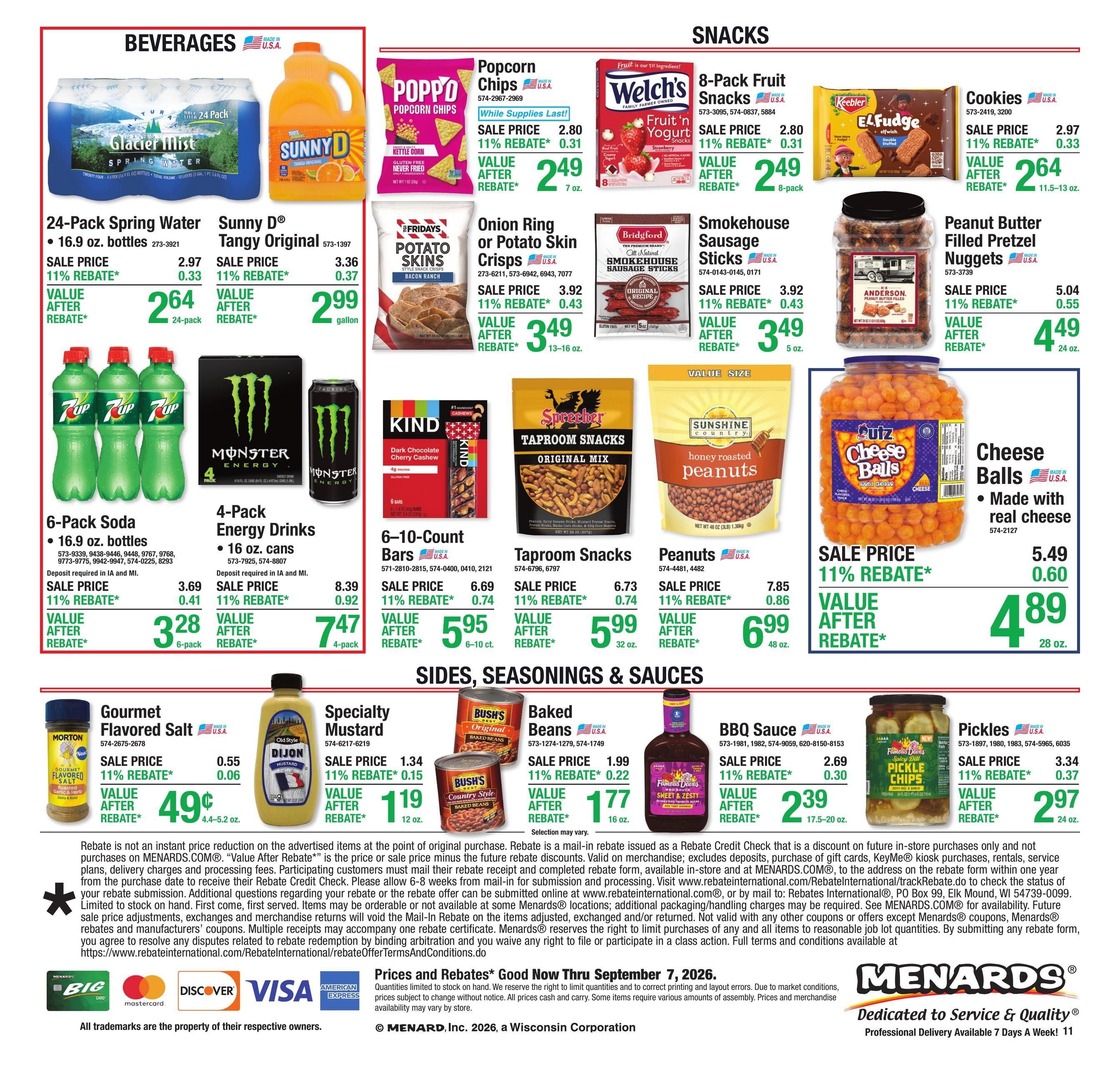 Menards (Spencer Area, IN) 11% Rebate Sale Weekly Ad August 27 - September 7, 2026