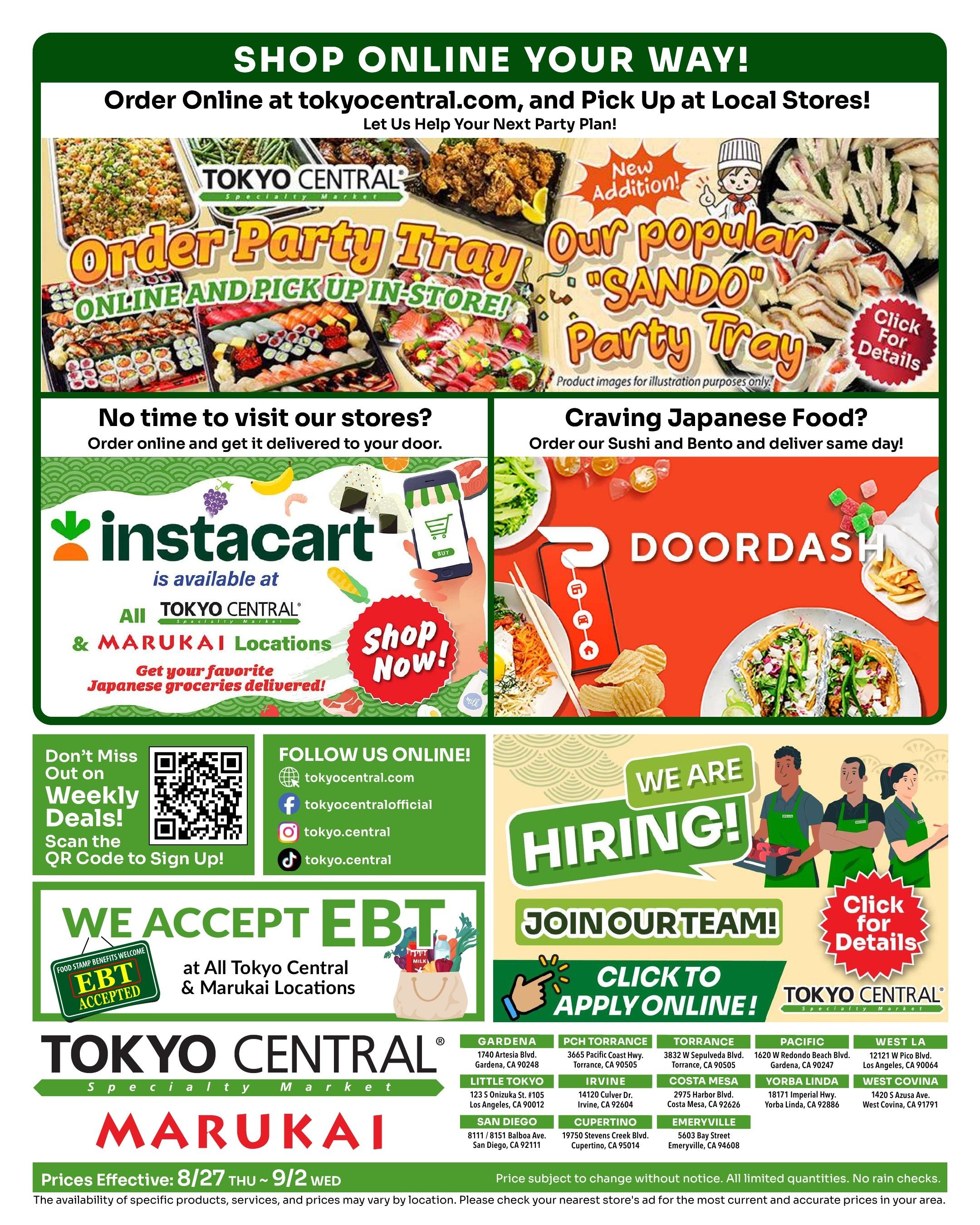 Tokyo Central and Marukai (California, Hawaii) Weekly Ad August 27 - September 2, 2026