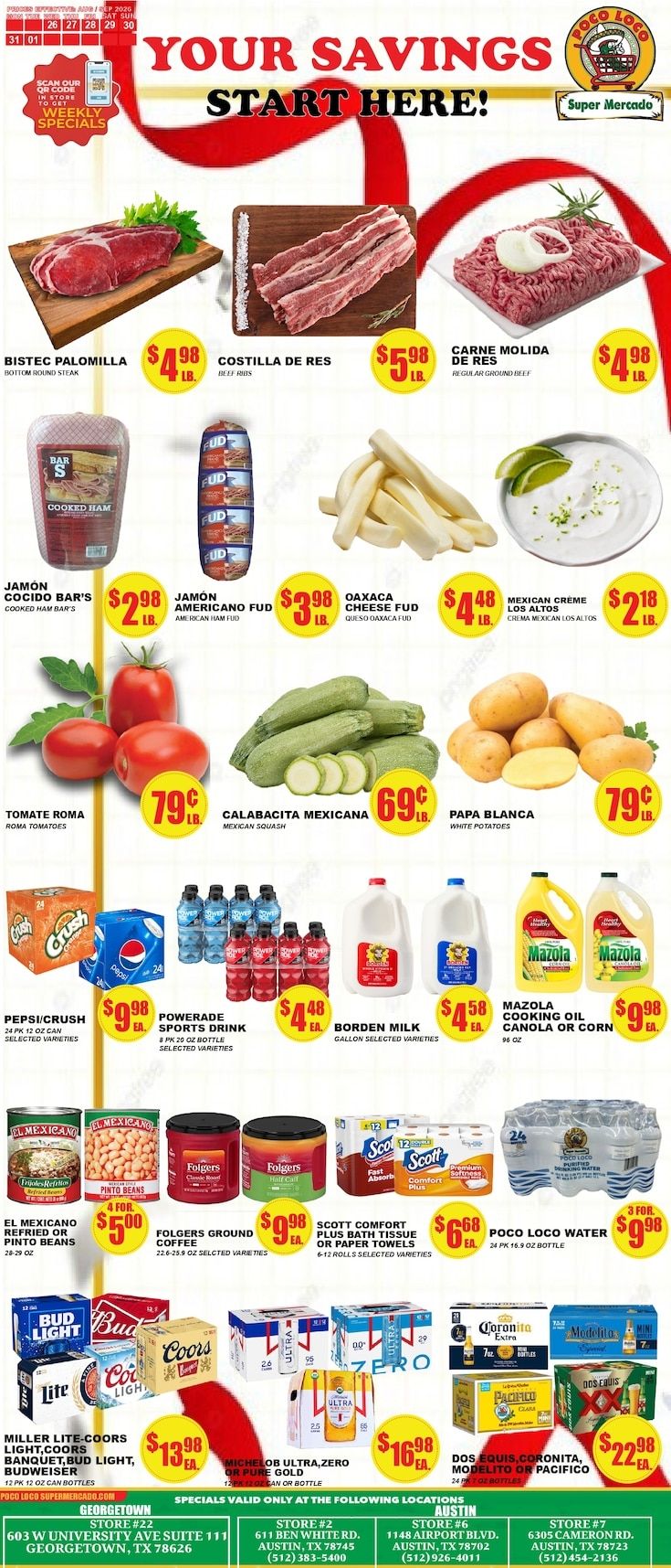 Poco Loco Supermercado (Austin and Georgetown, TX) Weekly Ad August 26 - September 1, 2026