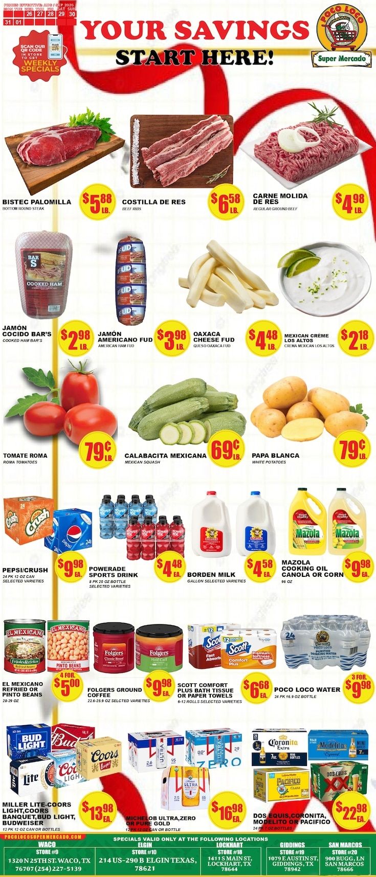 Poco Loco Supermercado (Elgin and other locations, TX) Weekly Ad August 26 - September 1, 2026