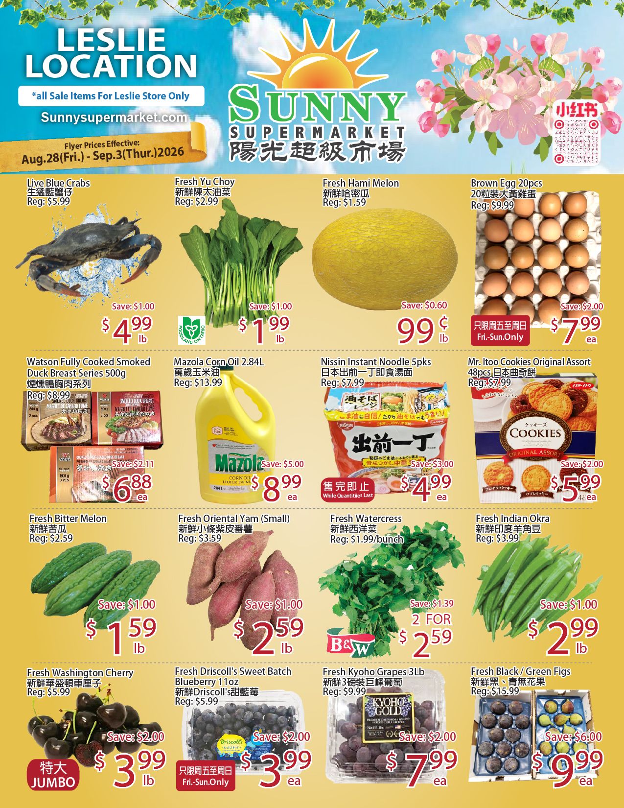 Sunny Supermarket (Leslie) Flyer August 28 to September 3