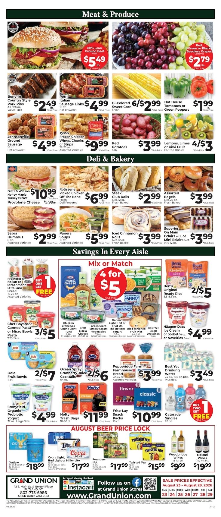 Grand Union (Rutland, VT) Weekly Ad August 23 - 29, 2026