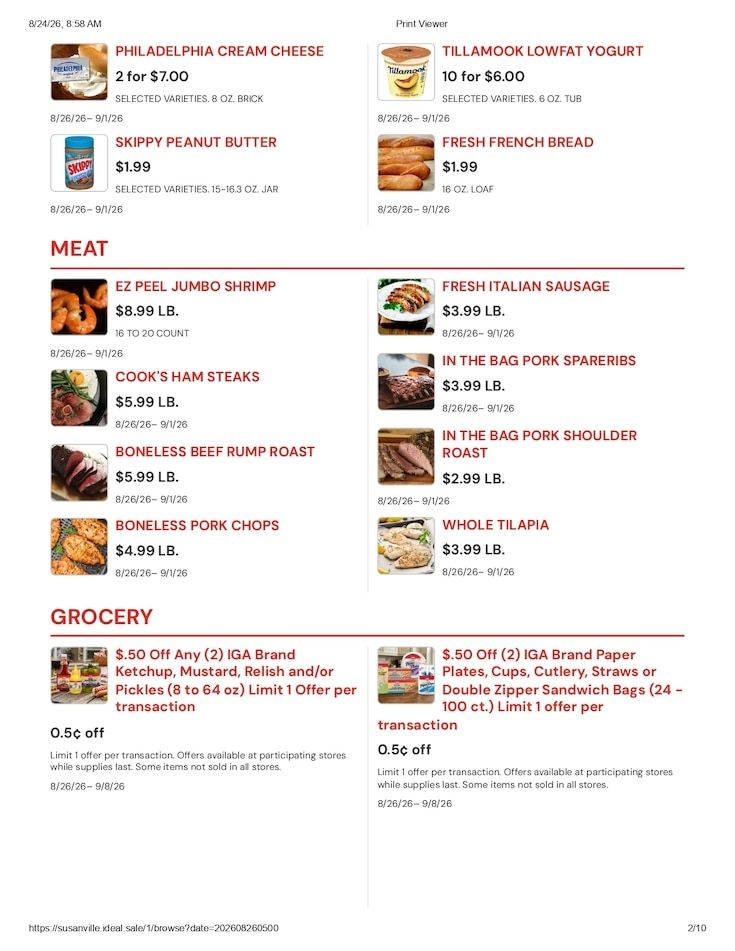 Susanville Supermarket IGA Weekly Ad August 26 - September 1, 2026