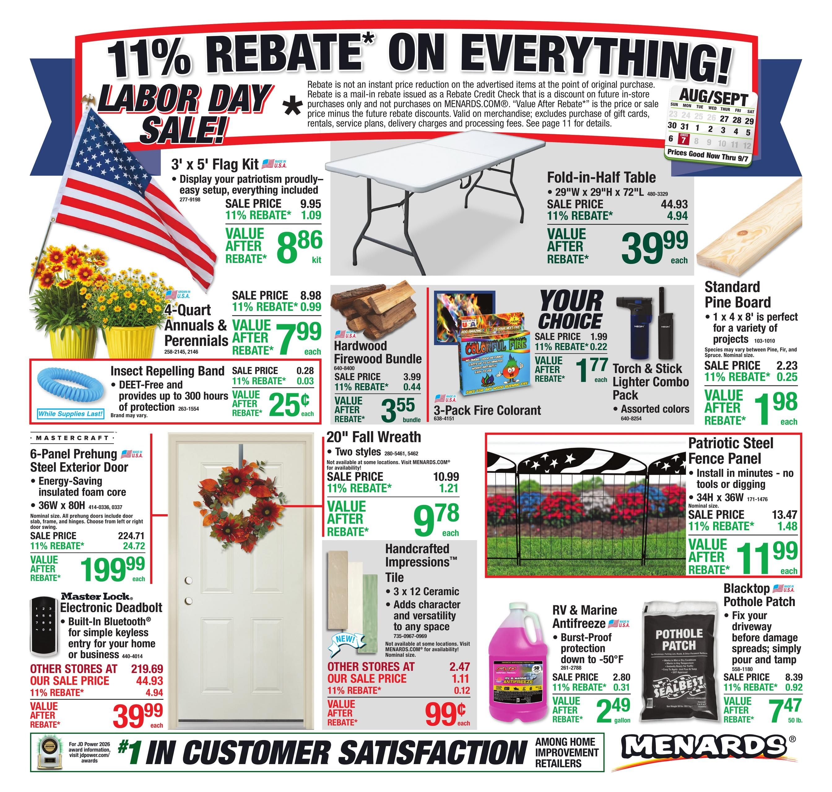 Menards (Joliet–Downers Grove Area, IL–IN) 11% Rebate Sale Weekly Ad August 26 - September 8, 2026