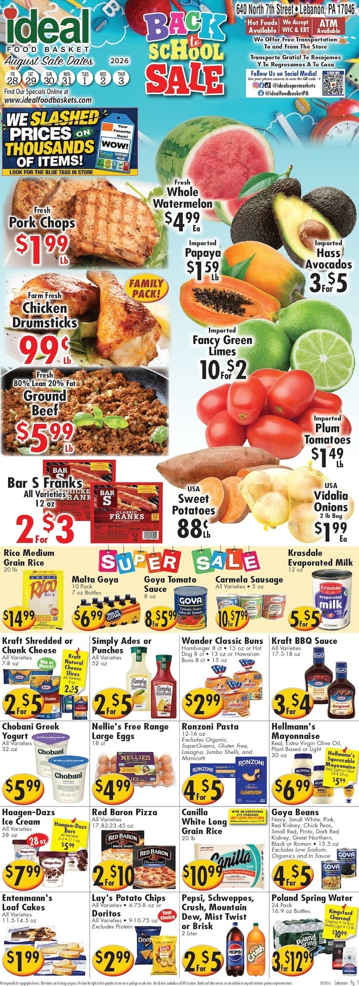 Ideal Food Basket (Lebanon, PA) Weekly Ad August 28 - September 3, 2026