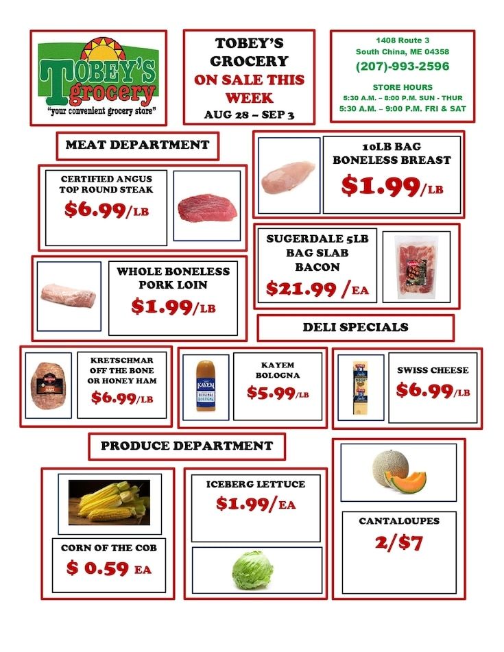 Tobey's Grocery Weekly Ad August 28 - September 3, 2026