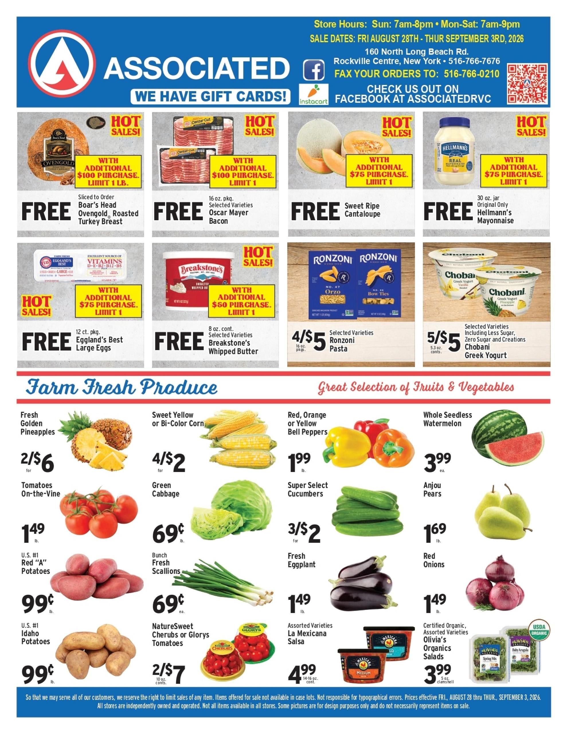 Associated Supermarkets (Carle Place Area, NY) Weekly Ad August 28 - September 3, 2026
