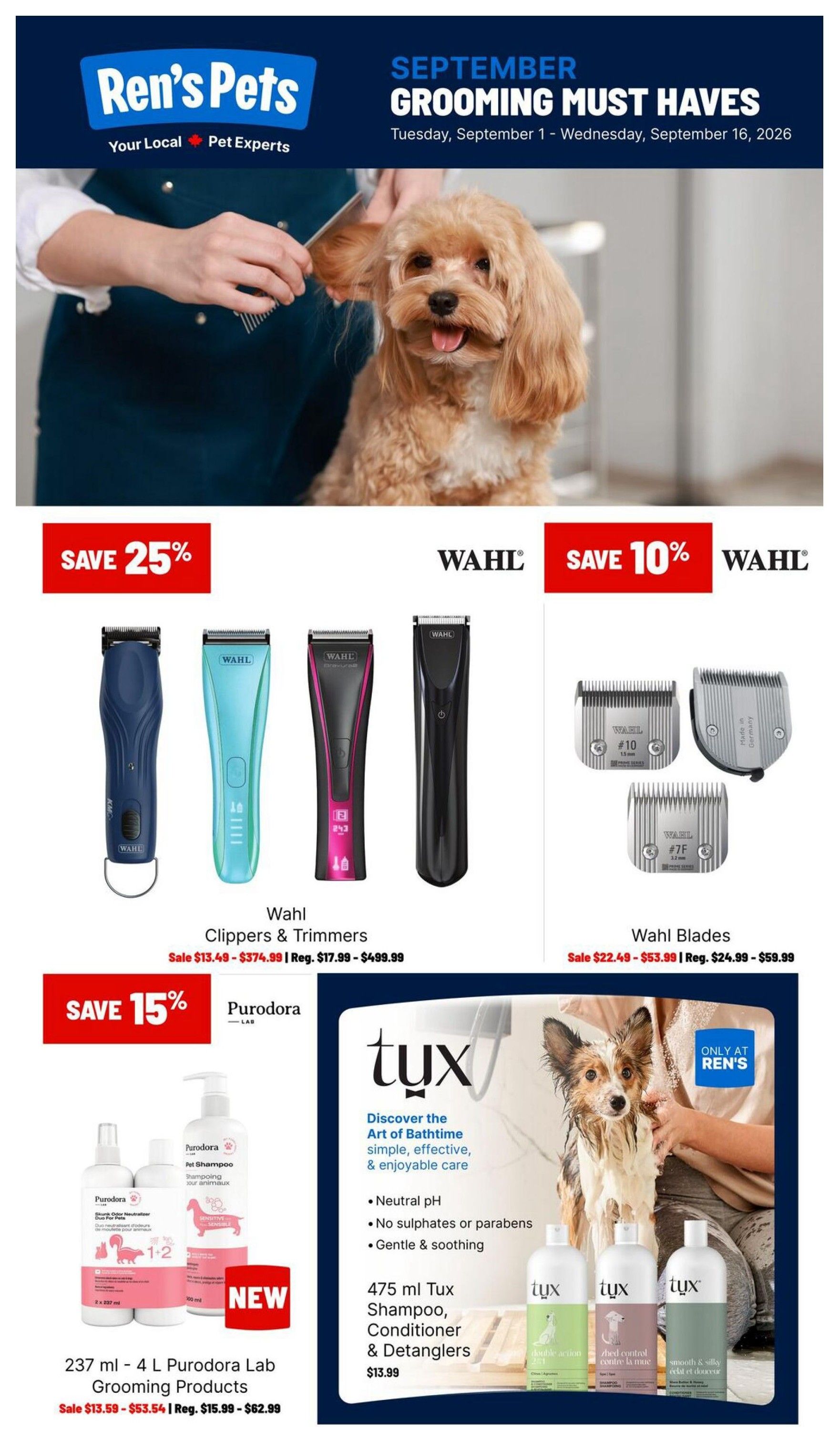 Ren's Pets Grooming Must Haves Flyer September 1 to 16