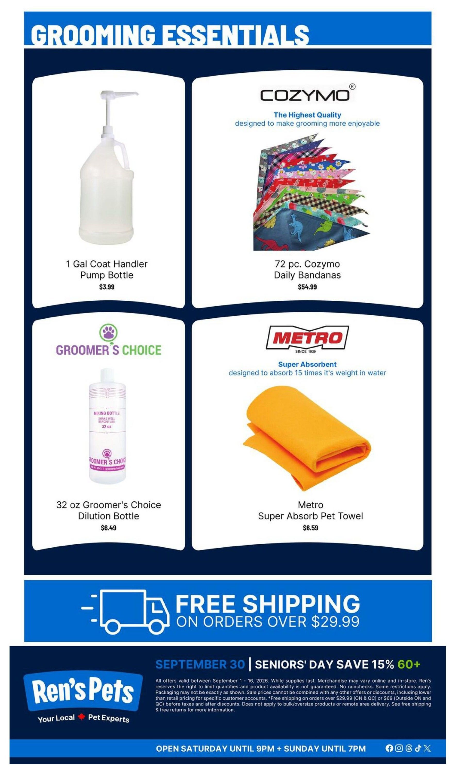 Ren's Pets Grooming Must Haves Flyer September 1 to 16