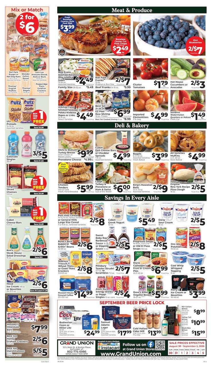 Grand Union (Rutland, VT) Weekly Ad August 30 - September 5, 2026