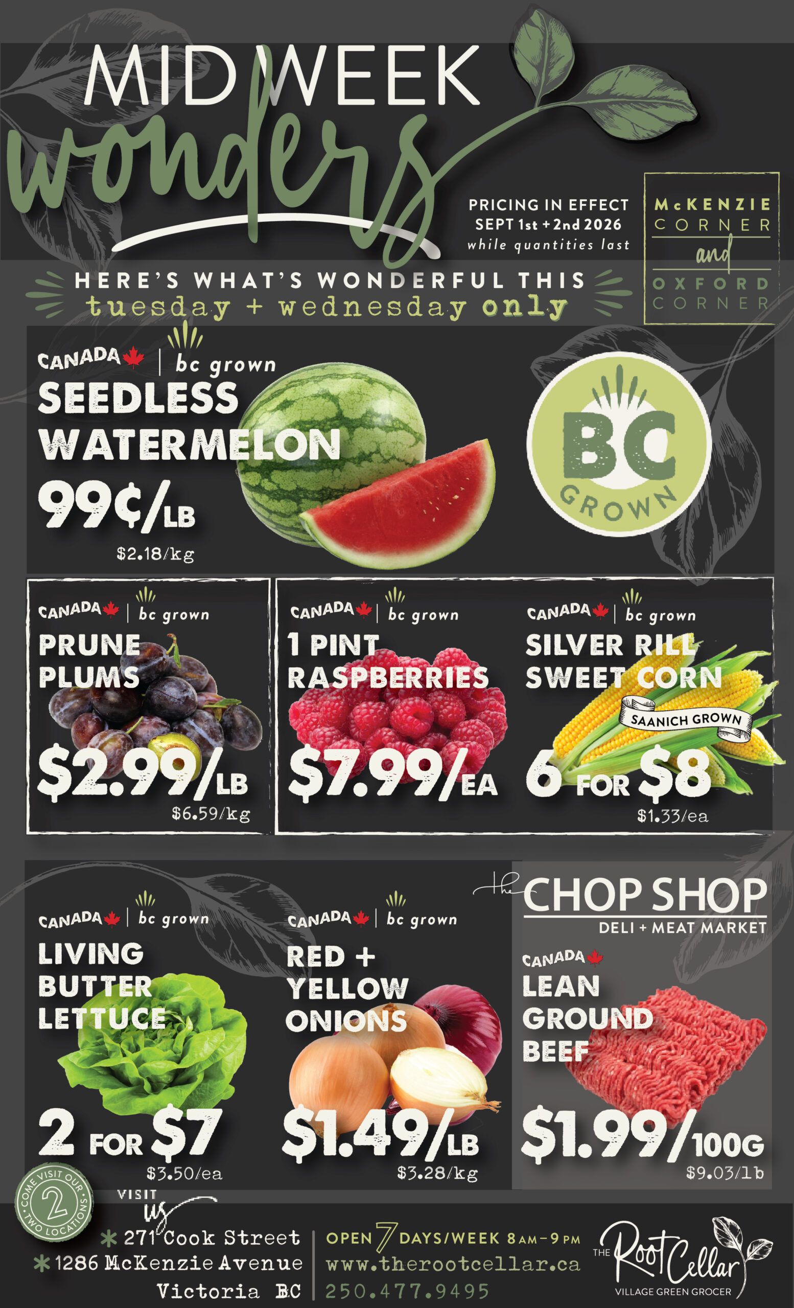 The Root Cellar Mid-Week Flyer September 1 and 2