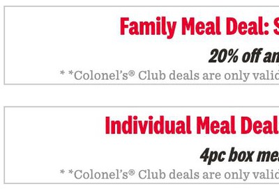KFC Canada New Colonel’s Club Weekly Coupons September 9 - 15