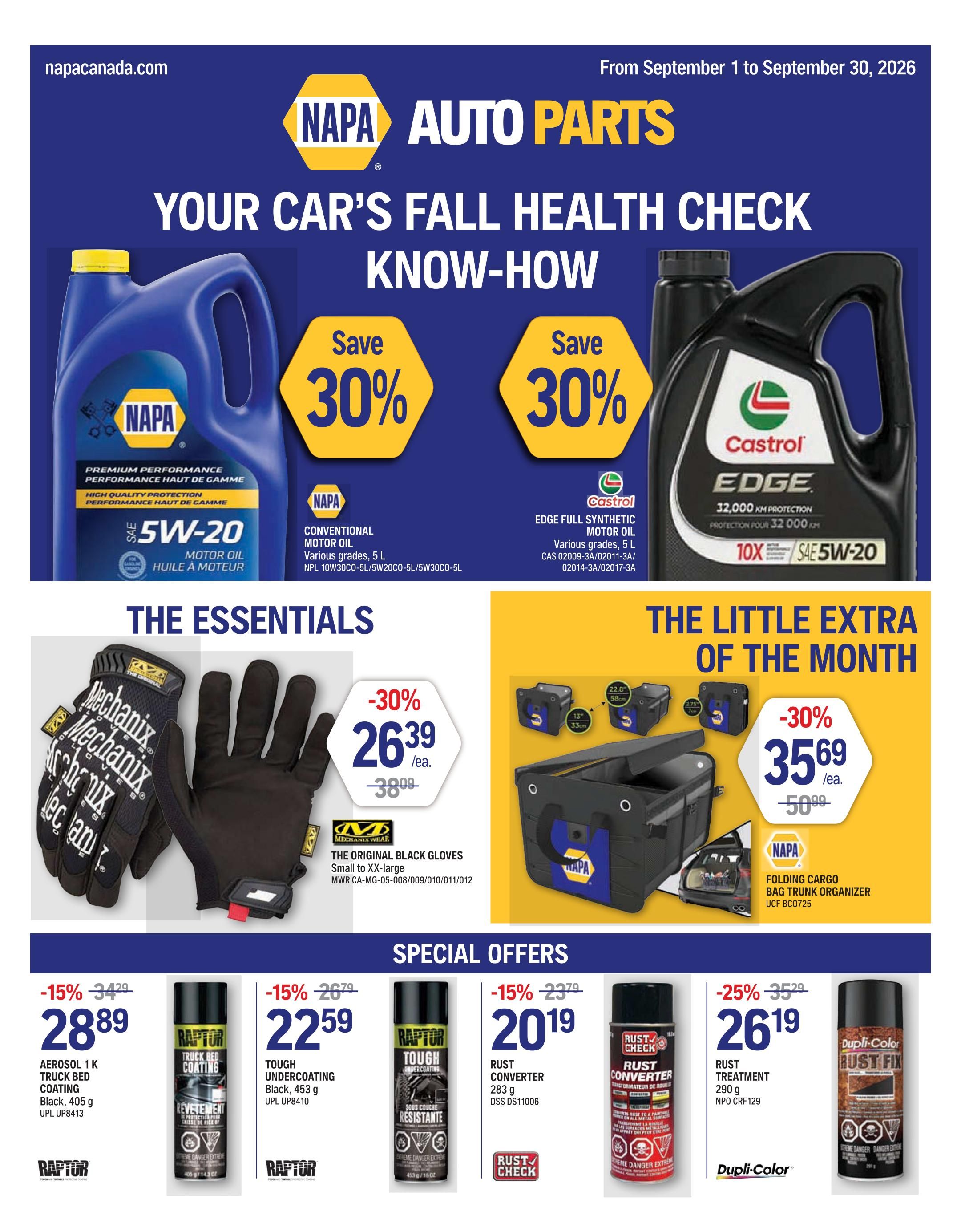 NAPA Auto Parts Flyer September 1 to 30 