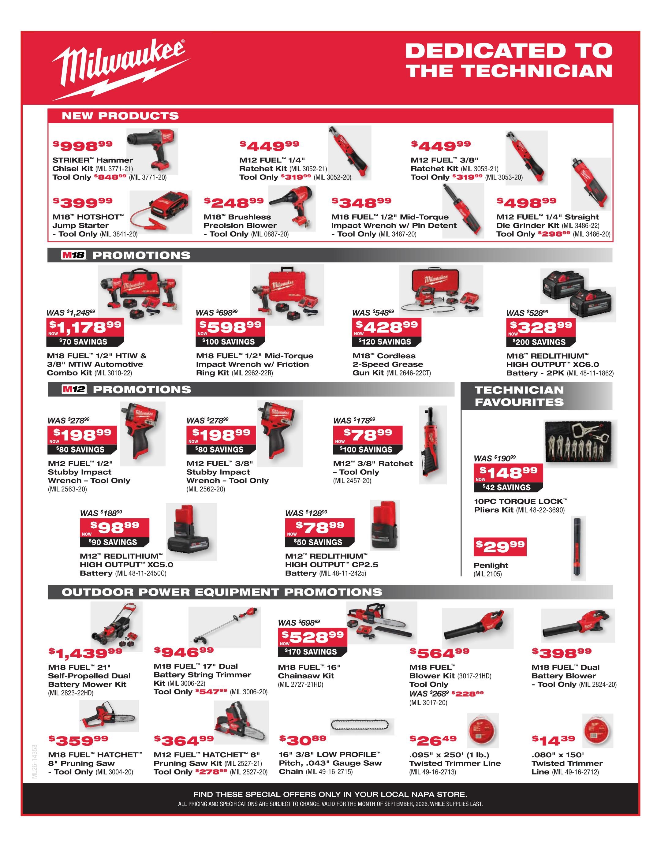 NAPA Auto Parts Flyer September 1 to 30 