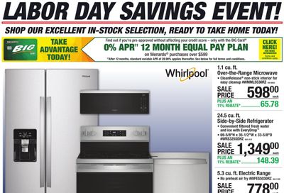 Menards (Kingsbury Area, IN) Appliance Event Weekly Ad August 27 - September 7, 2026